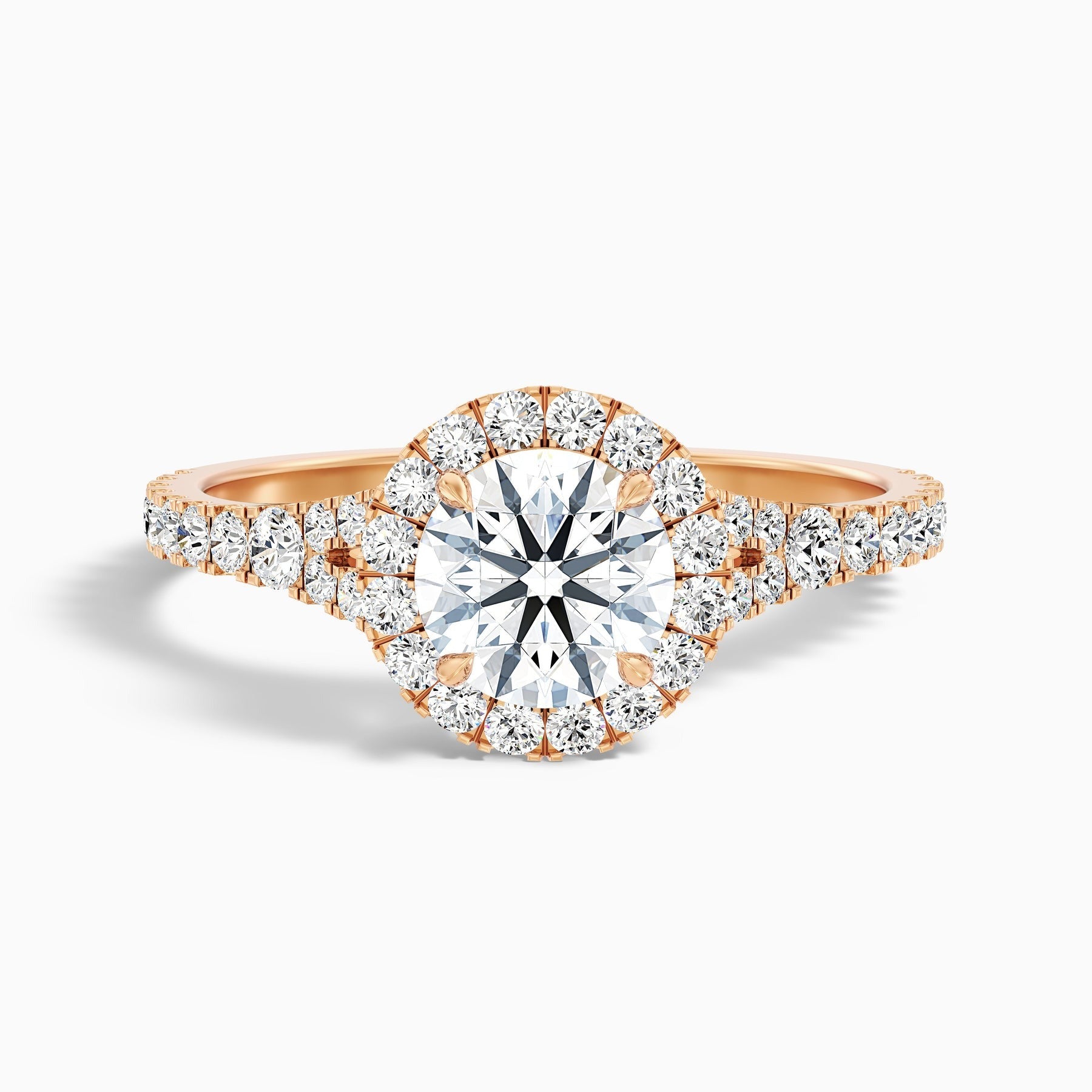 Aether 1 Carat Round Halo Pave Lab Grown Diamond Ring in 10k Rose Gold